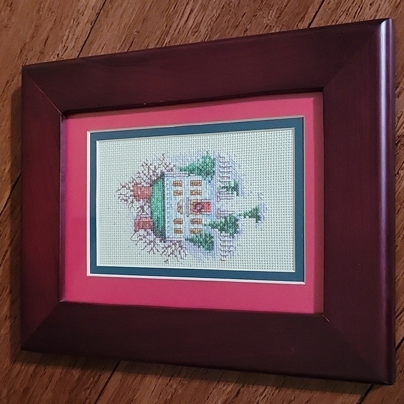 Vintage Christmas Cross Stitch In 5" X 7" Rosewood Frames (Set Of 2) - Picture 2 of 9